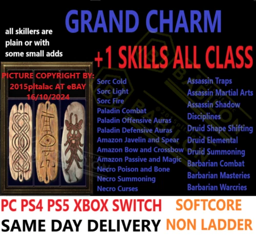 ✅PC PS4 PS5 XBOX SWITCH✅CHARMS +1 SKILL ALL CLASS DIABLO 2 RESURRECTED ITEMS D2R