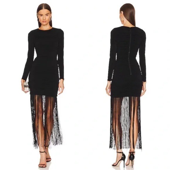 alice and olivia black long sleeve dress PATRICA TIERED DRESS in BLACK