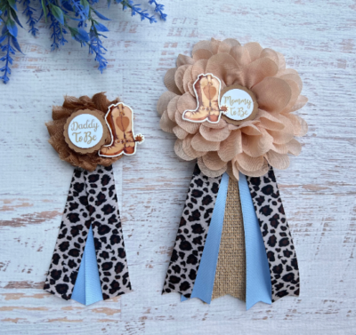 Blue Cowboy Shower Corsage ,Mommy Daddy Baby Shower Pin Set