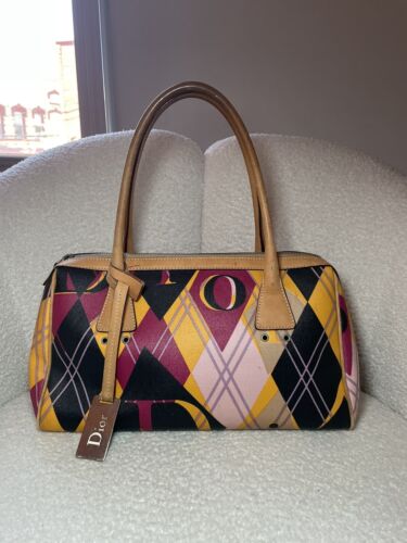 Christian Dior Argyle Golf Coated Canvas Handbag