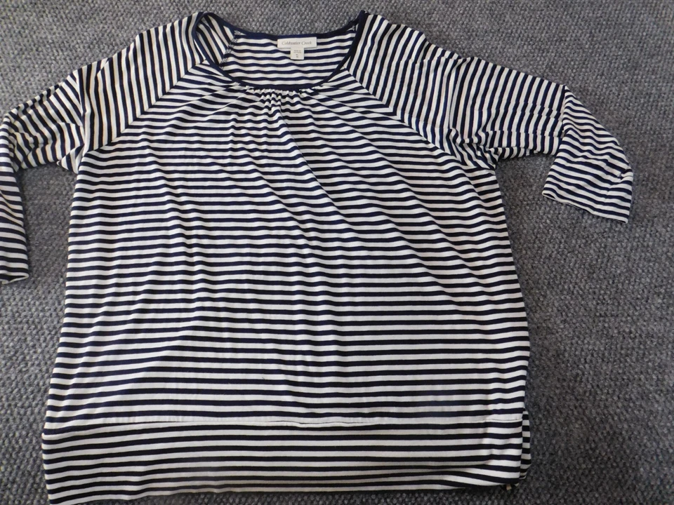 Coldwater Creek 女式衬衫特大号蓝色条纹弹力套头上衣 — 第 2/4 张图片