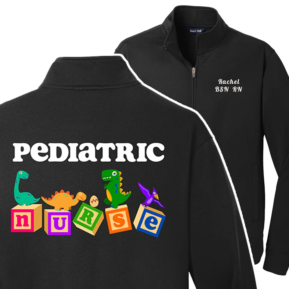 Personalized Pediatric Nurse Kids Dinosaurs Zip Up Fleece Jacket - Image 2 of 4