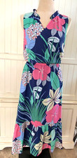Talbots Maxi Lined Dress Size 12 Colorful Floral Voile Hibiscus Slight Mermaid