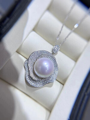 gorgeous 13-14m south sea white pearl pendant 925s(tim)