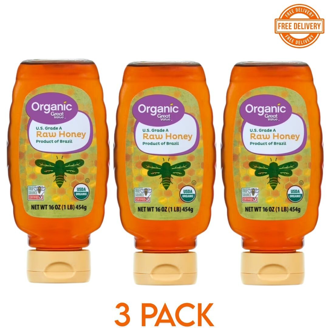 Great Value Organic Strained Raw Honey, Gluten Free, 16 oz P