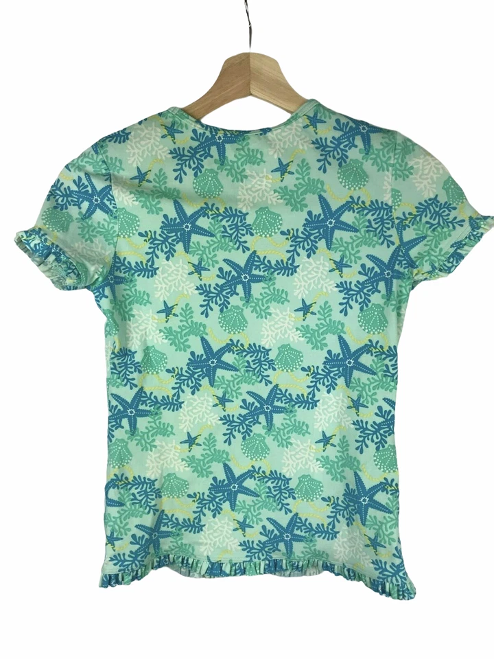 Camiseta Lands End manga corta protector contra erupciones volantes mangas dobladillo inferior azul verde Foto 4 de 4