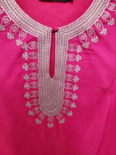 Ark & Co Women Size Medium Mini Sheath Dress Pink Viscose Linen Embroidered D-6 - Picture 13 of 14