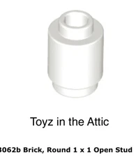Lego 2x 3062b White Brick, Round 1 x 1 Open Stud 10497