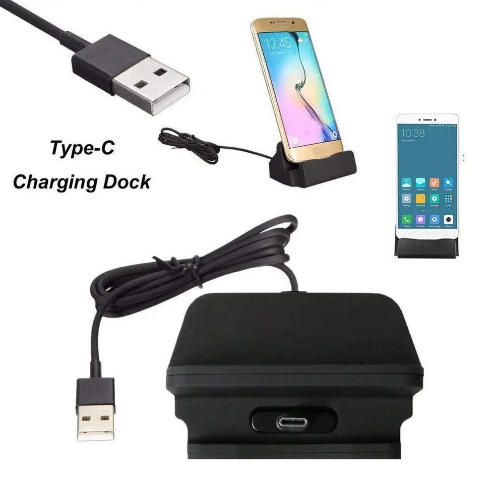 Cargador de teléfono 2 en 1 base de escritorio estación de soporte cable micro USB de carga tipo C Foto 3 de 4