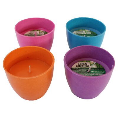 4er Set Mini Gartenkerzen in bunten biologisch abbaubaren Bambus Töpfen