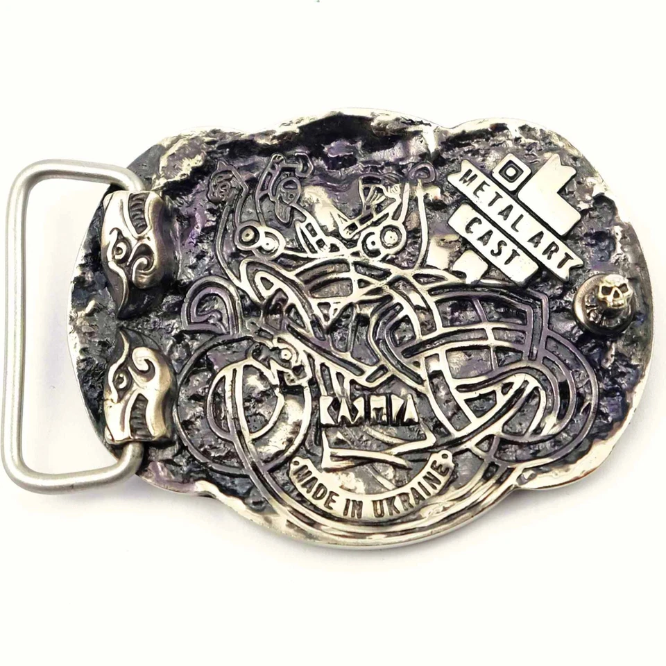 German silver belt buckle Jormungandr, World Serpent buckle, Dragon buckle - Image 2 of 4
