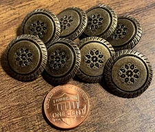 Set of 8 New Antique Brass Tone Metal Shank Buttons 20.5mm 13/16" 16058