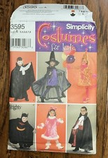 Simplicity Halloween Costumes for Kids Sewing Pattern 3595 Size A 3 - 8 - CUT