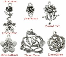10 Sunflower Charms Rose Pendants Antiqued Silver Flower Findings Assorted Mix