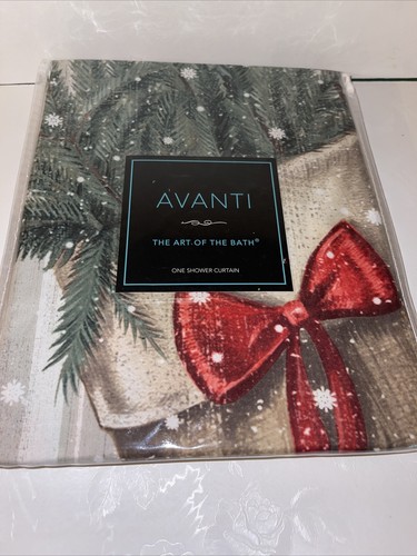 AVANTI FARMHOUSE HOLIDAY SHOWER CURTAIN 72" X 72" 100% POLYESTER WREATH TREE & - Picture 2 of 7