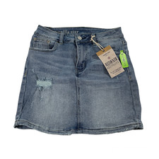 Vanilla Star Mini Skinny Denim Skirt Size 1 W25 Distressed Blue Jean New