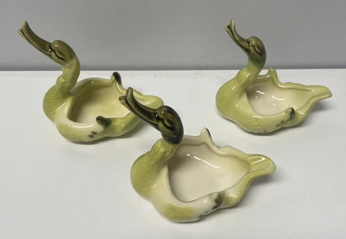 Set of 3 Hull Pottery Swan Ashtray Trinket Dish Planter Vintage Green Family 4"