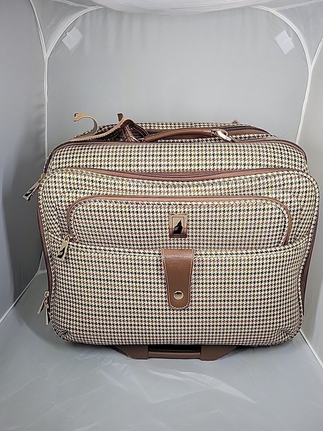 London Fog Earth Brown Plaid Rolling Underseat Weekender Suitcase