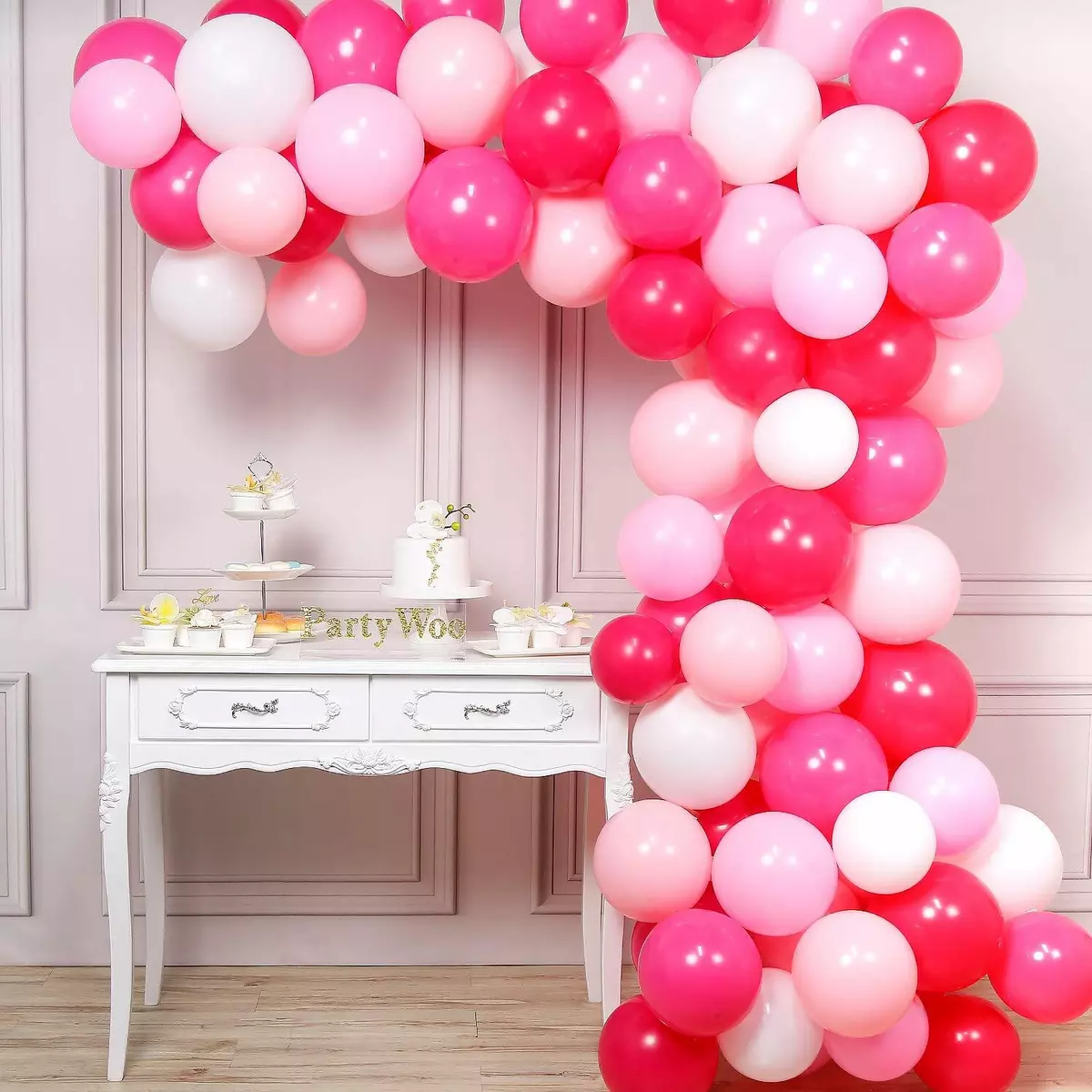 10 Baby Shower White/ Pink Hot Pink Balloon Newborn Party