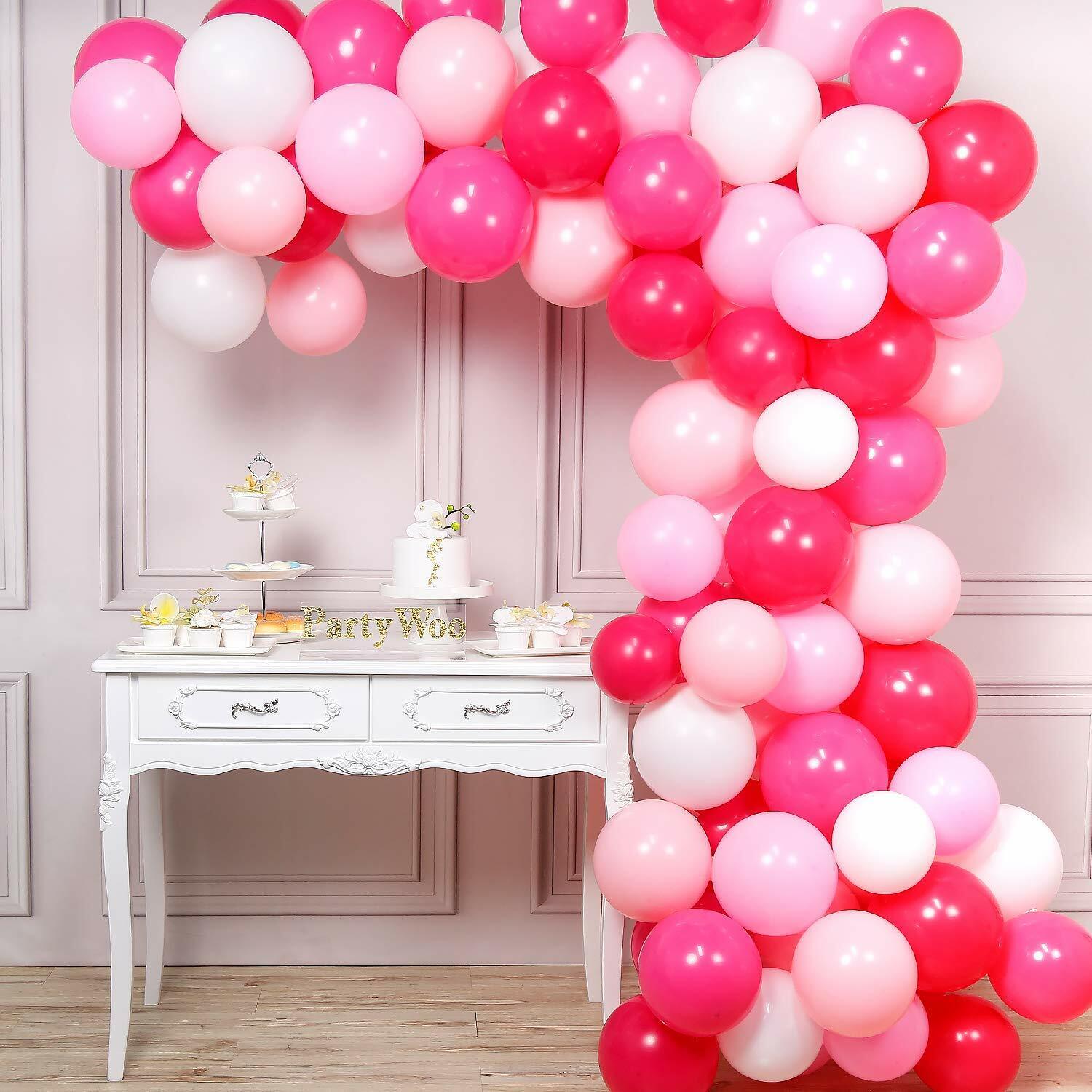 10 Baby Shower White/ Pink Hot Pink Balloon Newborn Party Decorations  Helium Air