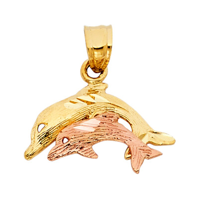 Gold - 14K Bicolor Gold Delphin Anhänger