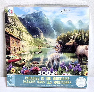 Ceaco Paradise In The Mountains 500 Piece Puzzle New Sealed Bag Open Box Jigsaw