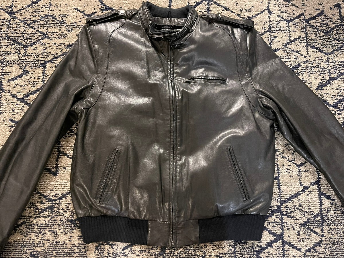Berman's レザージャケット サイズ40 黒 Berman's Black Leather CAFE Jacket w Zip-in Vest Liner- size