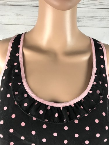 Candies Polka Dot Tank Top XS Black Pink Ruffled Racerback Casual Summer Shirt - Picture 2 of 12