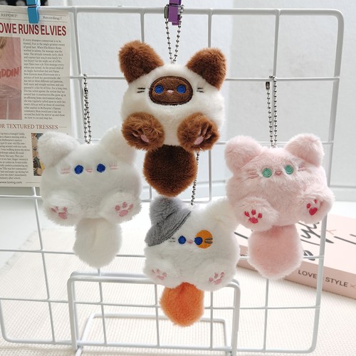Squeak Long Tailed Cat Plush Keychain Cute Soft Stuffed Cat Keyring Bag Ornam-wa - Picture 3 of 20