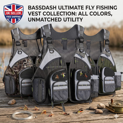 Bassdash Angelweste 20 Taschen verstellbar atmungsaktiv Ausrüstung Aufbewahrung Outdoor UK