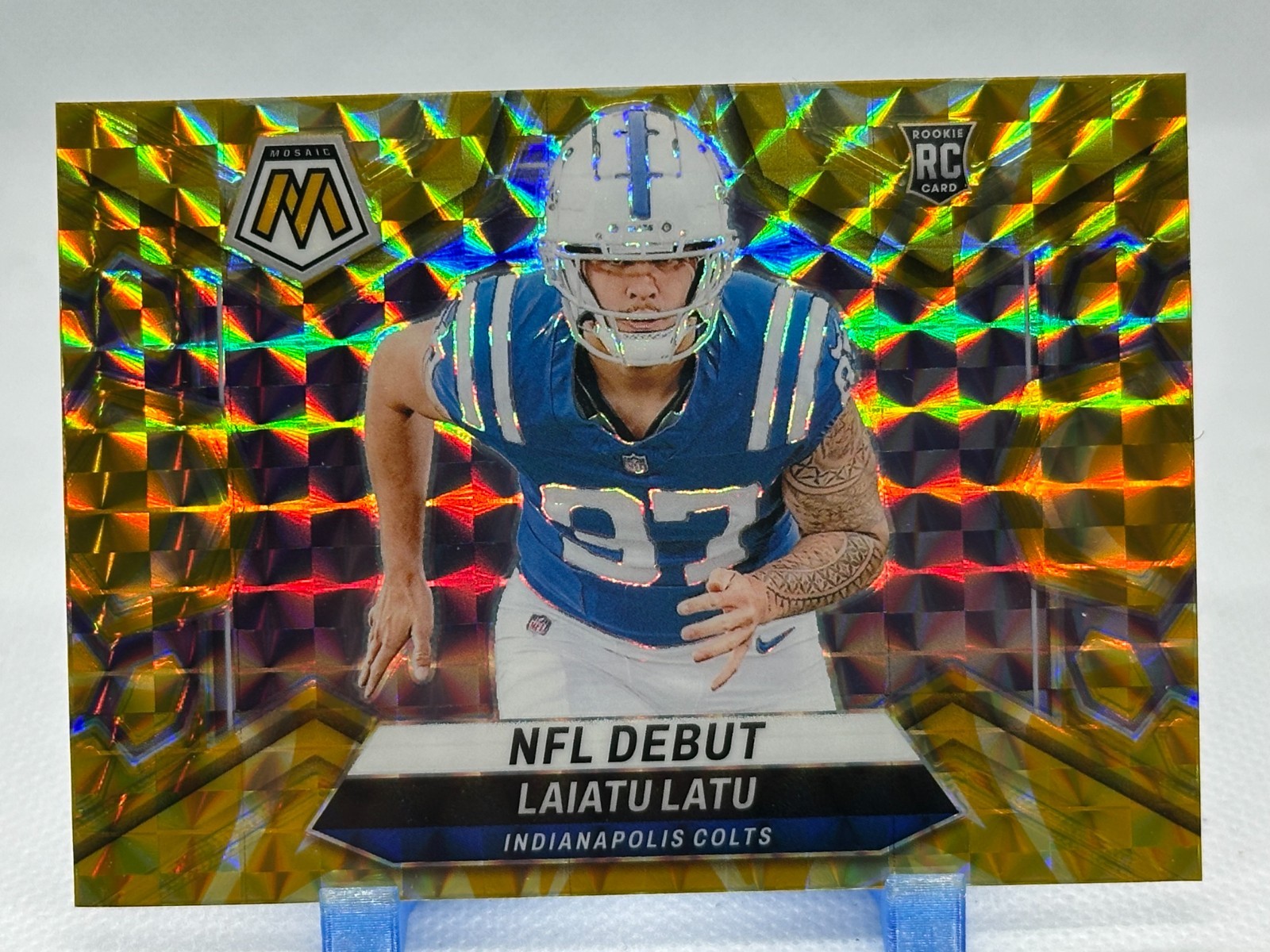 Laiatu Latu 2024 Panini Mosaic NFL Debut Reactive Yellow Mosaic Prizm #290 (RC)