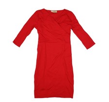 Hybrid & Company Dress Womens M Red V Neck 3/4 Sleeve Bodycon Knee Length Sheath