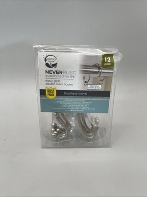 Zenna Home Maytex Double Roller Shower Curtain Hooks 12 Hooks Brushed Nickel