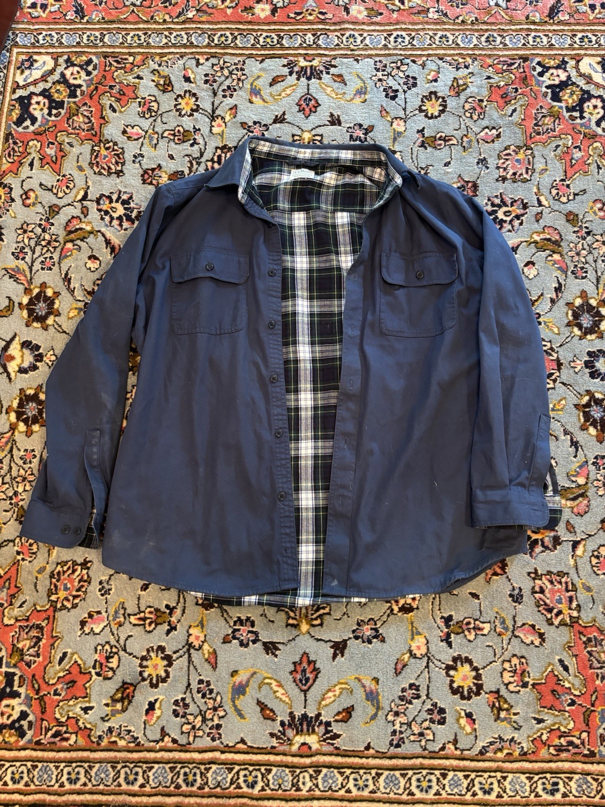 Vintage L.L. Bean Blue Solid Button Front Jacket Plaid Lined