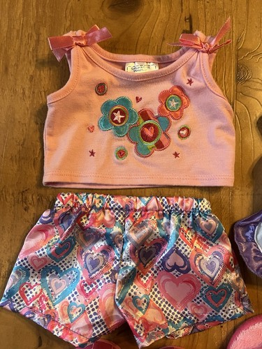 LOT Build A Bear Clothes Shoes Slippers Shirts Shorts PINK Hearts Stars Flowers - Picture 2 of 8