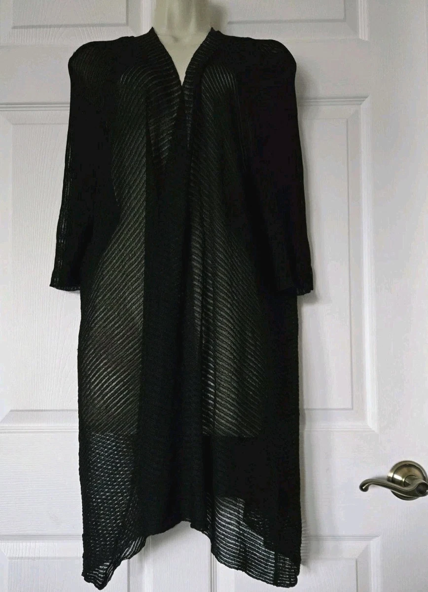 Cardigan Ouvert Eileen Fisher Noir En Mélange Soie Côtelé - Taille S, Occasion Très Bon état