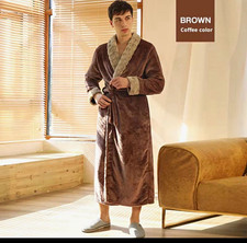 Men's Women's Plush Fleece Bathrobe Thick Warm Winter Long Robe Sherpa Collar Co