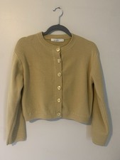 Womens Gold Chunky Crop LS Cardigan Sweater Sz P Classic Gold Buttons
