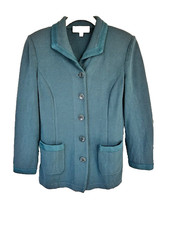 St. John Collection Knit Jacket Blazer Sz 6 Teal Vtg 2 Pockets 5 Buttons Close