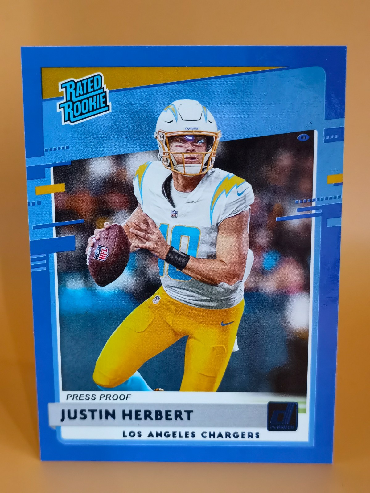 2020 Panini Donruss Base Rated Rookie #303 Justin Herbert Press Proof Blue