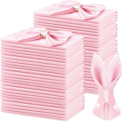NWT ~ Set/ 44 Light Pink Satin Cloth Square Table Napkins ~ 17" x 17"