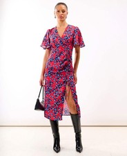 Red Floral Wrap Midi Dress