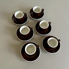 6 ACF Italy Demitasse Brown Espresso Coffee Cup & Saucer 70's made in Italy NOS
