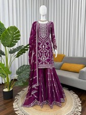Attractive Purple Faux Georgette Top Palazzo With Dupatta For Women Function