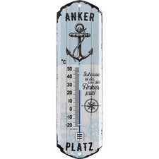 LANOLU Retro Blechschild ANKERPLATZ THERMOMETER maritime Anker Deko 8x28cm