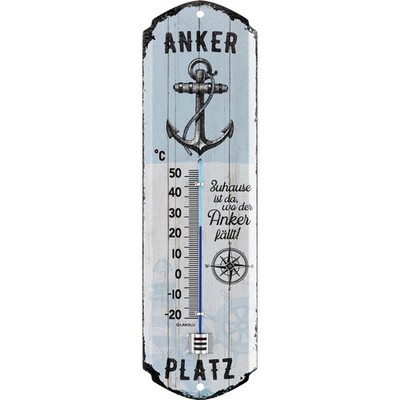 LANOLU Retro Tin Sign Anchorage Thermometer Maritime Anchor Decoration 8x28cm 