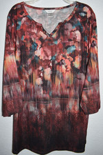 CJBanks 3X Print Top Lightweight Flowy 3/4 Sleeves V-neck Artsy Lagenlook Tunic