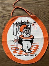 Vtg NOS 50s GOOD BYE CRUEL WORLD Orange Toilet Seat Cover Novelty  Royal Flush  