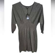 NWT Express Charcoal Knit 3/4 Sleeve V-Neck Dress, Size Small