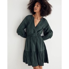 MADEWELL Petite Crinkle Poplin Wrap Mini Dress Dark Palm Green Size Small P PS